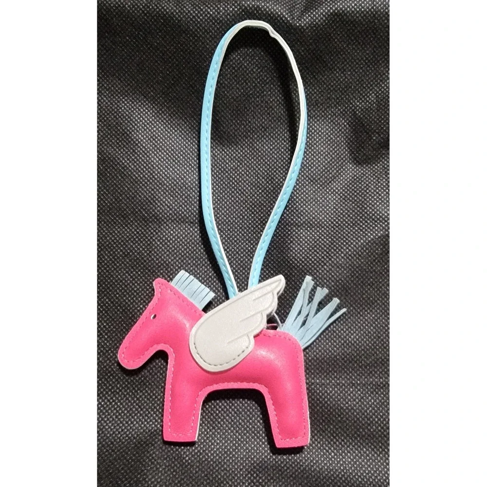 Set of 2 Pegasus Horse Bag Charms Faux Leather Pink White‎ Blue Grey Wings